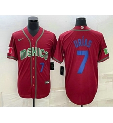 Men's Mexico Baseball #7 Julio Urias Number 2023 Red Blue World Baseball Classic Stitched Jersey