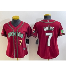 Women's Mexico Baseball #7 Julio Urias Number 2023 Red World Baseball Classic Stitched Jersey1