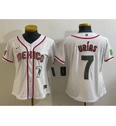 Women's Mexico Baseball #7 Julio Urias Number 2023 White World Classic Stitched Jersey4