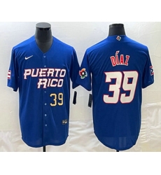 Men's Puerto Rico Baseball #39 Edwin Diaz Number 2023 Blue World Baseball Classic Stitched Jersey