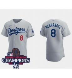 Men Nike Los Angeles Dodgers Enrique Hernandez #8 Gray Flex Base 2024 World Series Champions Stitched MLB Jersey