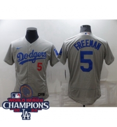 Men Nike Los Angeles Dodgers Freddie Freeman #5 Gray Flex Base 2024 World Series Champions Stitched MLB Jersey