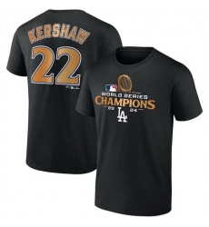 Men Los Angeles Dodgers 22 Clayton Kershaw Black 2024 World Series Champions Name  26 Number T Shirt