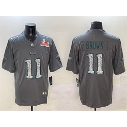 Men Philadelphia Eagles 11 A J  Brown Gray 2025 Super Bowl LIX Patch Fashion Vapor Untouchable Limited Stitched Football Jersey