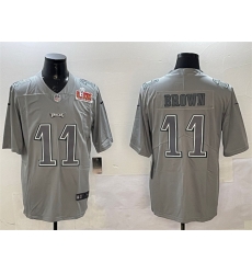 Men Philadelphia Eagles 11 A  J  Brown Grey 2025 Super Bowl LIX Patch Atmosphere Fashion Vapor Untouchable Limited Stitched Football Jersey