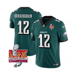 Men Philadelphia Eagles 12 Randall Cunningham Green 2025 Eagles Logo Super Bowl LIX Patch New F U S E  Vapor Limited Stitched Football Jersey