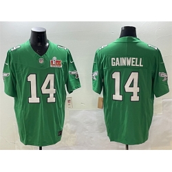 Men Philadelphia Eagles 14 Kenneth Gainwell Green 2025 Super Bowl LIX Patch F U S E  Throwback Vapor Untouchable Limited Stitched Football Jersey