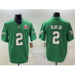 Men Philadelphia Eagles 2 Darius Slay Jr  Green 2025 Super Bowl LIX Patch F U S E  Throwback Vapor Untouchable Limited Stitched Football Jersey