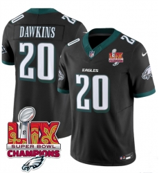 Men Philadelphia Eagles 20 Brian Dawkins Black 2025 Eagles Logo Super Bowl LIX Patch New F U S E  Vapor Limited Stitched Football Jersey