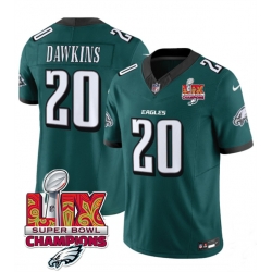 Men Philadelphia Eagles 20 Brian Dawkins Green 2025 Eagles Logo Super Bowl LIX Patch New F U S E  Vapor Limited Stitched Football Jersey