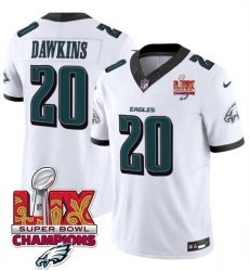 Men Philadelphia Eagles 20 Brian Dawkins White 2025 Eagles Logo Super Bowl LIX Patch New F U S E  Vapor Limited Stitched Football Jersey