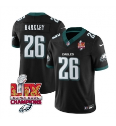 Men Philadelphia Eagles 26 Saquon Barkley Black 2025 Eagles Logo Super Bowl LIX Patch New F U S E  Vapor Untouchable Limited Stitched Football Jersey