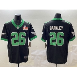 Men Philadelphia Eagles 26 Saquon Barkley Black 2025 Super Bowl LIX Patch F U S E  Vapor Untouchable Limited Stitched Football Jersey