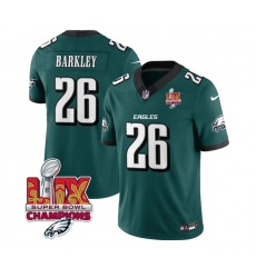 Men Philadelphia Eagles 26 Saquon Barkley Green 2025 Eagles Logo Super Bowl LIX Patch New F U S E  Vapor Untouchable Limited Stitched Football Jersey