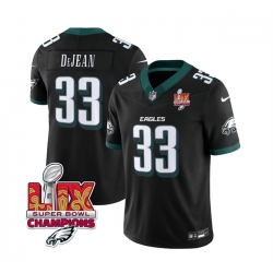 Men Philadelphia Eagles 33 Cooper DeJean Black 2025 Eagles Logo Super Bowl LIX Patch New F U S E  Vapor Untouchable Limited Stitched Football Jersey