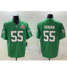 Men Philadelphia Eagles 55 Brandon Graham Green 2025 Super Bowl LIX Patch F U S E  Throwback Vapor Untouchable Limited Stitched Football Jersey