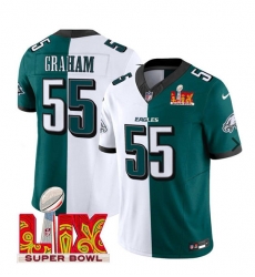 Men Philadelphia Eagles 55 Brandon Graham White Green Split 2025 Super Bowl LIX Patch F U S E  Vapor Untouchable Limited Stitched Football Jersey