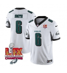 Men Philadelphia Eagles 6 DeVonta Smith White 2025 Eagles Logo Super Bowl LIX Patch New F U S E  Vapor Untouchable Limited Stitched Football Jersey