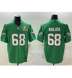 Men Philadelphia Eagles 68 Jordan Mailata Green 2025 Super Bowl LIX Patch F U S E  Throwback Vapor Untouchable Limited Stitched Football Jersey