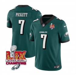 Men Philadelphia Eagles 7 Kenny Pickett Green 2025 Eagles Logo Super Bowl LIX Patch New F U S E  Vapor Limited Stitched Football Jersey