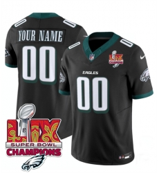 Men Philadelphia Eagles Active Player Custom Black 2025 Eagles Logo Super Bowl LIX Patch New F U S E  Vapor Limited Stitched Football Jersey