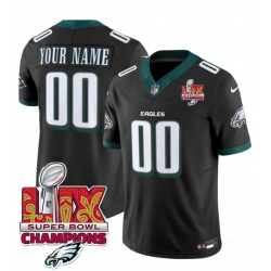 Men Philadelphia Eagles Active Player Custom Black 2025 Eagles Logo Super Bowl LIX Patch New F U S E  Vapor Limited Stitched Football Jersey