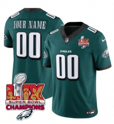 Men Philadelphia Eagles Active Player Custom Green 2025 Eagles Logo Super Bowl LIX Patch New F U S E  Vapor Limited Stitched Football Jersey