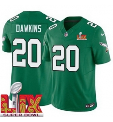 Men Philadelphia Eagles Brian Dawkins #20 Kelly Green 2024 2025 Super Bowl LIX F U S E Stitched NFL Jersey