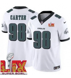 Men Philadelphia Eagles Jalen Carter #98 White 2024 2025 Super Bowl LIX F U S E Stitched NFL Jersey