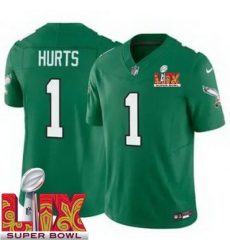 Men Philadelphia Eagles Jalen Hurts #1 Kelly Green 2024 2025 Super Bowl LIX F U S E Stitched NFL Jersey