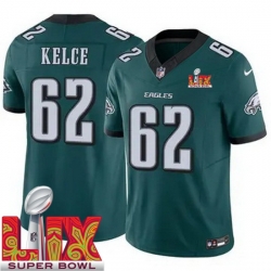 Men Philadelphia Eagles Jason Kelce #62 Green 2024 2025 Super Bowl LIX F U S E Stitched NFL Jersey