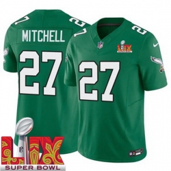 Men Philadelphia Eagles Quinyon Mitchell #27 Kelly Green 2024 2025 Super Bowl LIX F U S E Stitched NFL Jersey