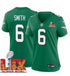 Women Philadelphia Eagles DeVonta Smith #6 Kelly Green 2024 2025 Super Bowl LIX F U S E Stitched NFL Jersey