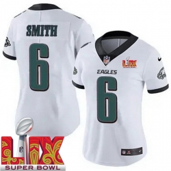 Women Philadelphia Eagles DeVonta Smith #6 White 2024 2025 Super Bowl LIX F U S E Stitched NFL Jersey