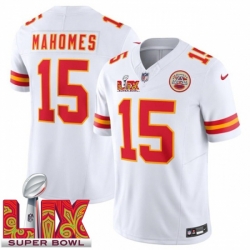 Youth Kansas City Chiefs Patrick Mahomes #15 White 2024 2025 Super Bowl LIX F U S E Stitched Jersey