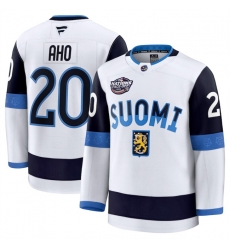 Men Finland 20 Sebastian Aho White 2025 4 Nations Face Off Premium Stitched Jersey